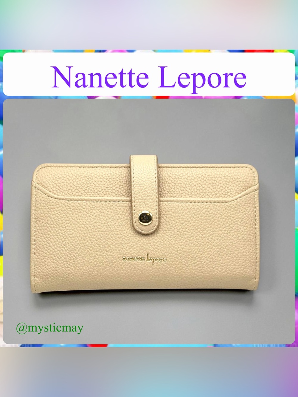 NANETTE LEPORE Beige Soft Pebbled Vegan Leather Checkbook Wallet w Card Slots